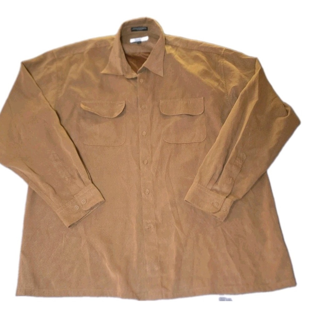 Firethorn Silver Shirt Mens XL Brown Faux Suede Microfiber Long Sleeve Button Up
